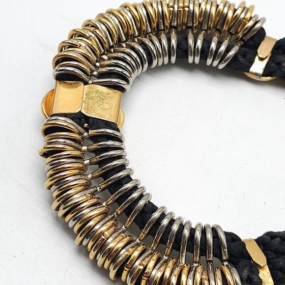 Gold Silver Tone Clear Rhinestone Steampunk Choker Black Braided Cord - Picture 6 of 7